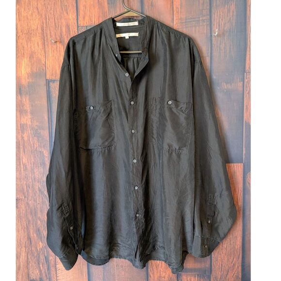 Perry Ellis women's black 100% Silk long sleeve button up shirt size XL classic - Picture 1 of 5